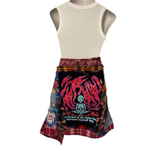 Upcycled Flannel Shirt Womens Sz Large Shacket Halloween Grunge Camp Rock - Picture 11 of 13